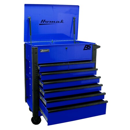 Homak 35in 7 DRAWER FLIP-TOP SERVICE CART - BLUE BL06035247